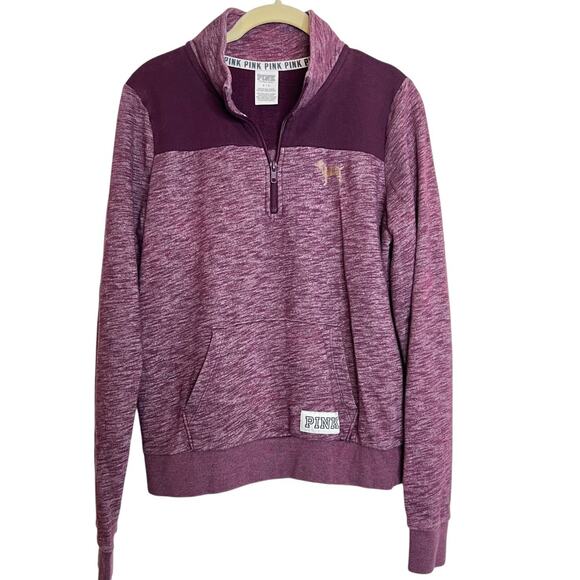 Victorias Secret Love Pink Womens Qtr Zip Knit Jacket Small Burgundy Dog Logo - Picture 1 of 6